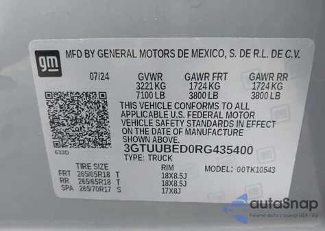 2024 GMC Sierra K1500 Sle из США, поврежденный, VIN 3GTUUBED0RG435400